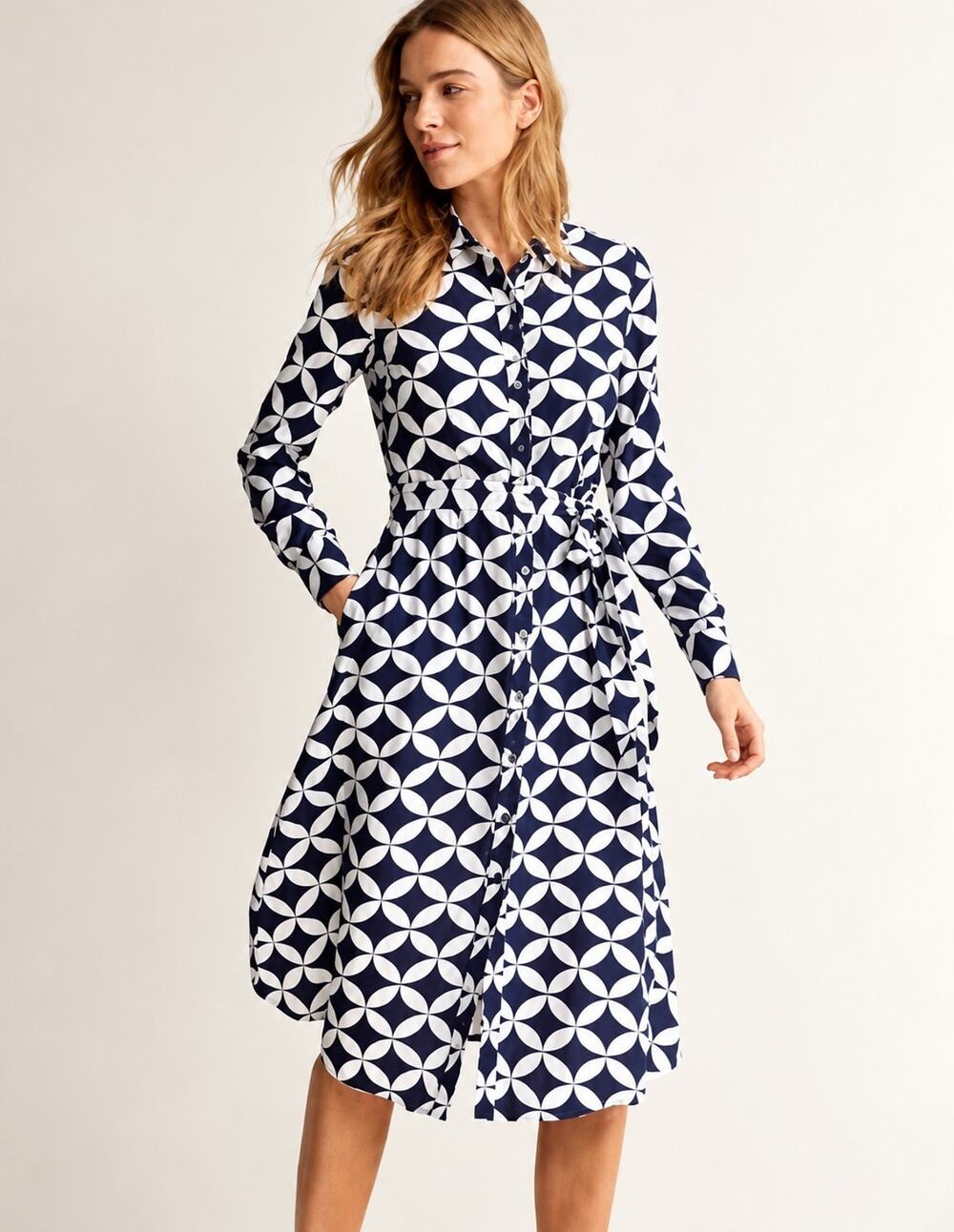 Boden Kate Blue White Midi Dress US 10
